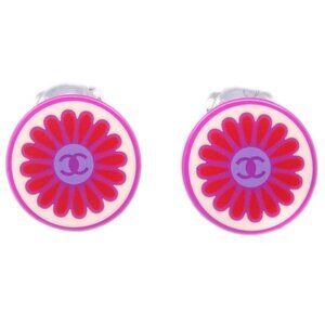 Chanel Button Earrings Clip-On Pink